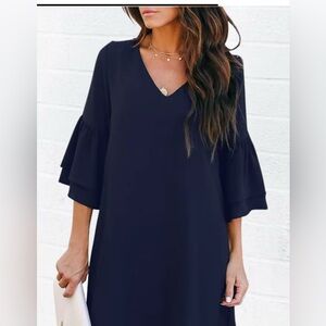 Cupshe Brylee Women Tiered Half Sleeve Mini Dress Navy Size Medium Ruffle NEW